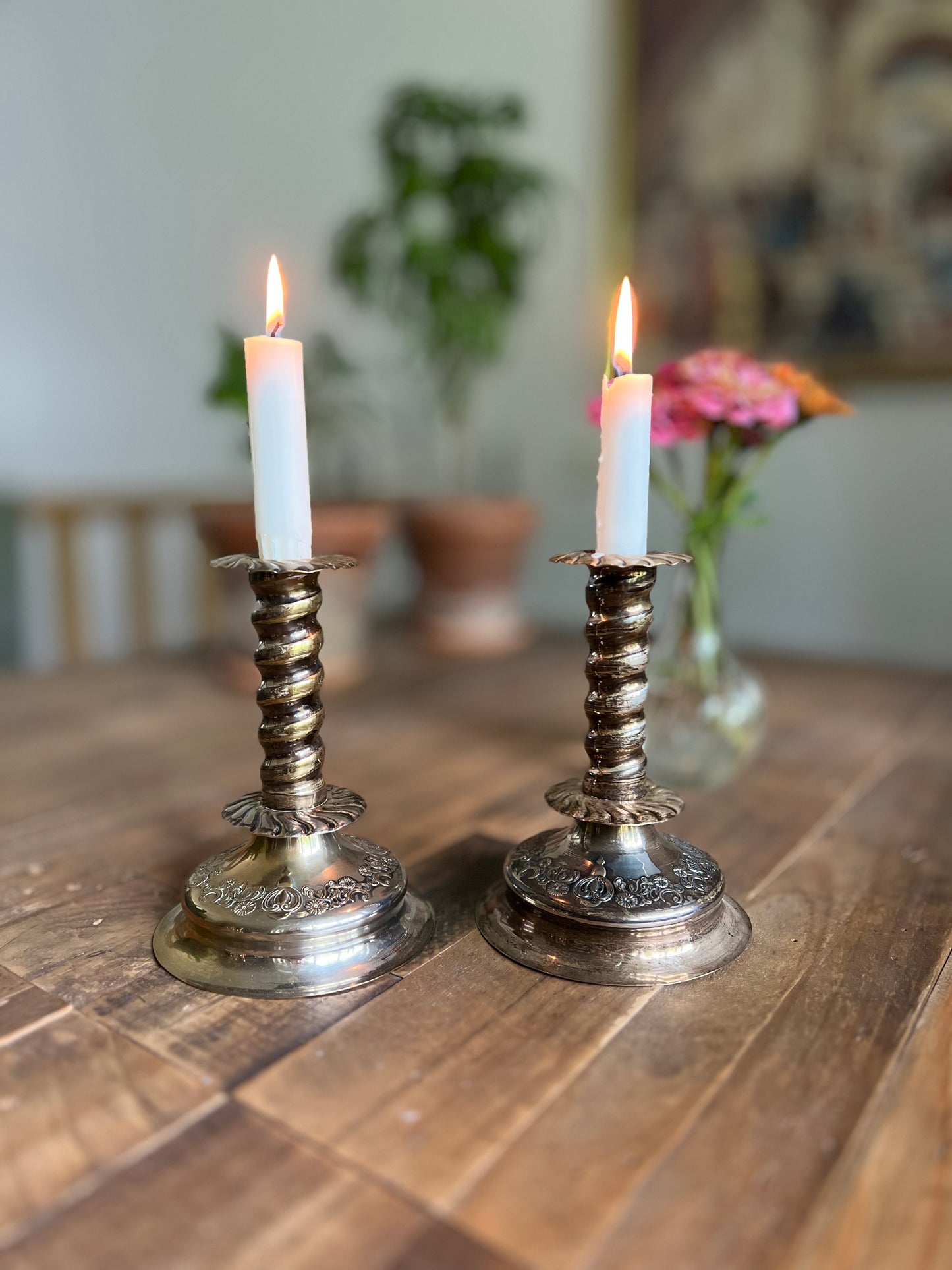 Ljusstakar, 2 stycken, Nysilver Barockstil